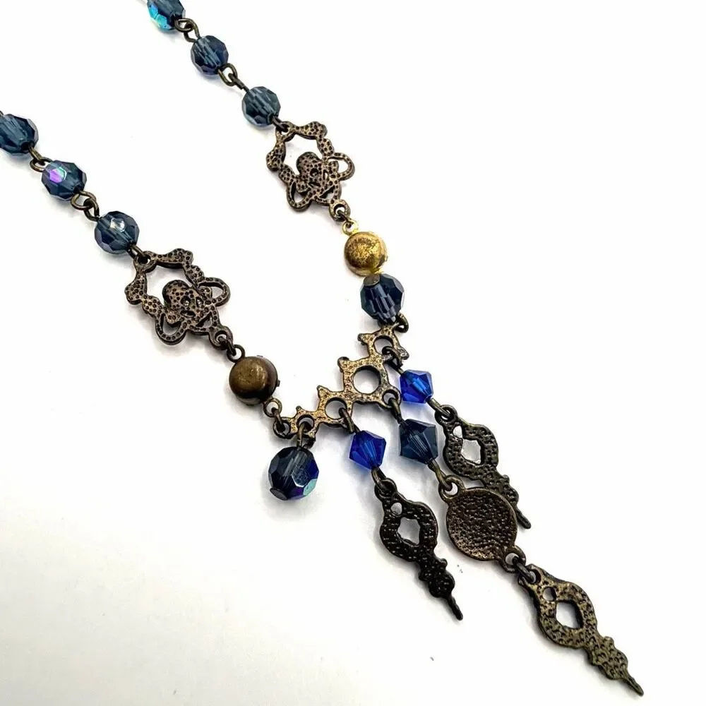 Gothic Blue Crystal Statement Necklace